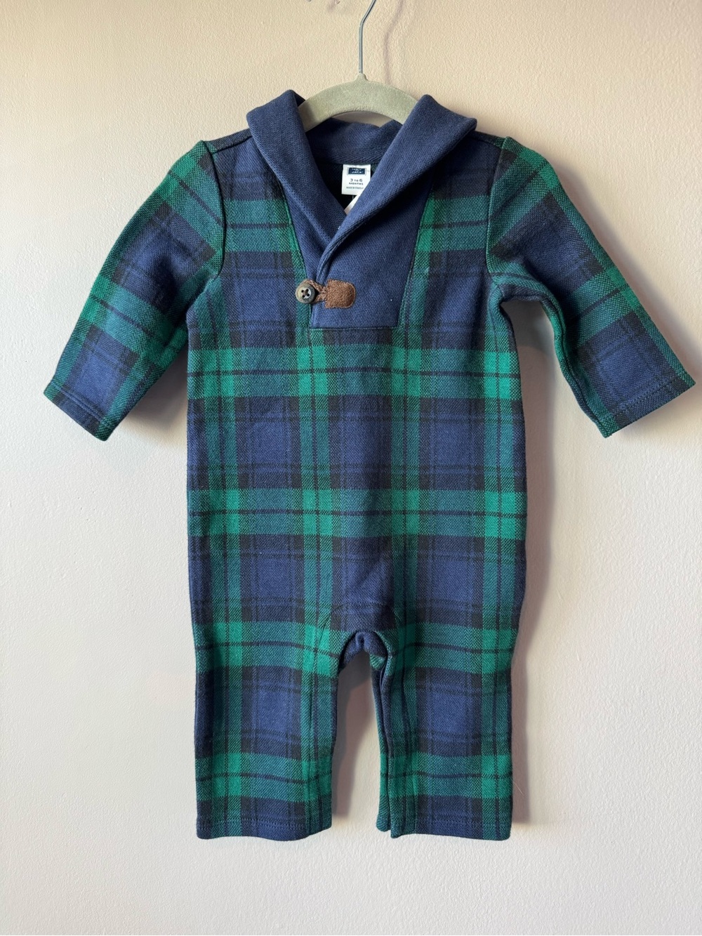 Janie and Jack NWT Tartan Plaid Blackwatch Shawl Collar Romper Size 3-6 months